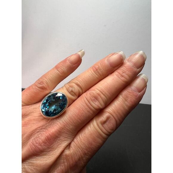 NEW Blue topaz sterling silver ring size 7.5 / 12.43 grams - Picture 5 of 11